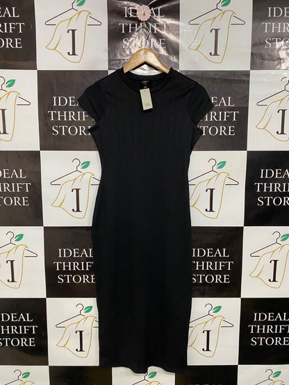 RIVER ISLAND |M| BUST 16| A45| BLACK RIBBED CAP-SLEEVE TECHNICAL UTILITY MIDI DRESS