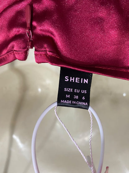 SHEIN |M| BUST 16| A45| MAGENTA SATIN COWL-NECK TECHNICAL UTILITY SLIP DRESS