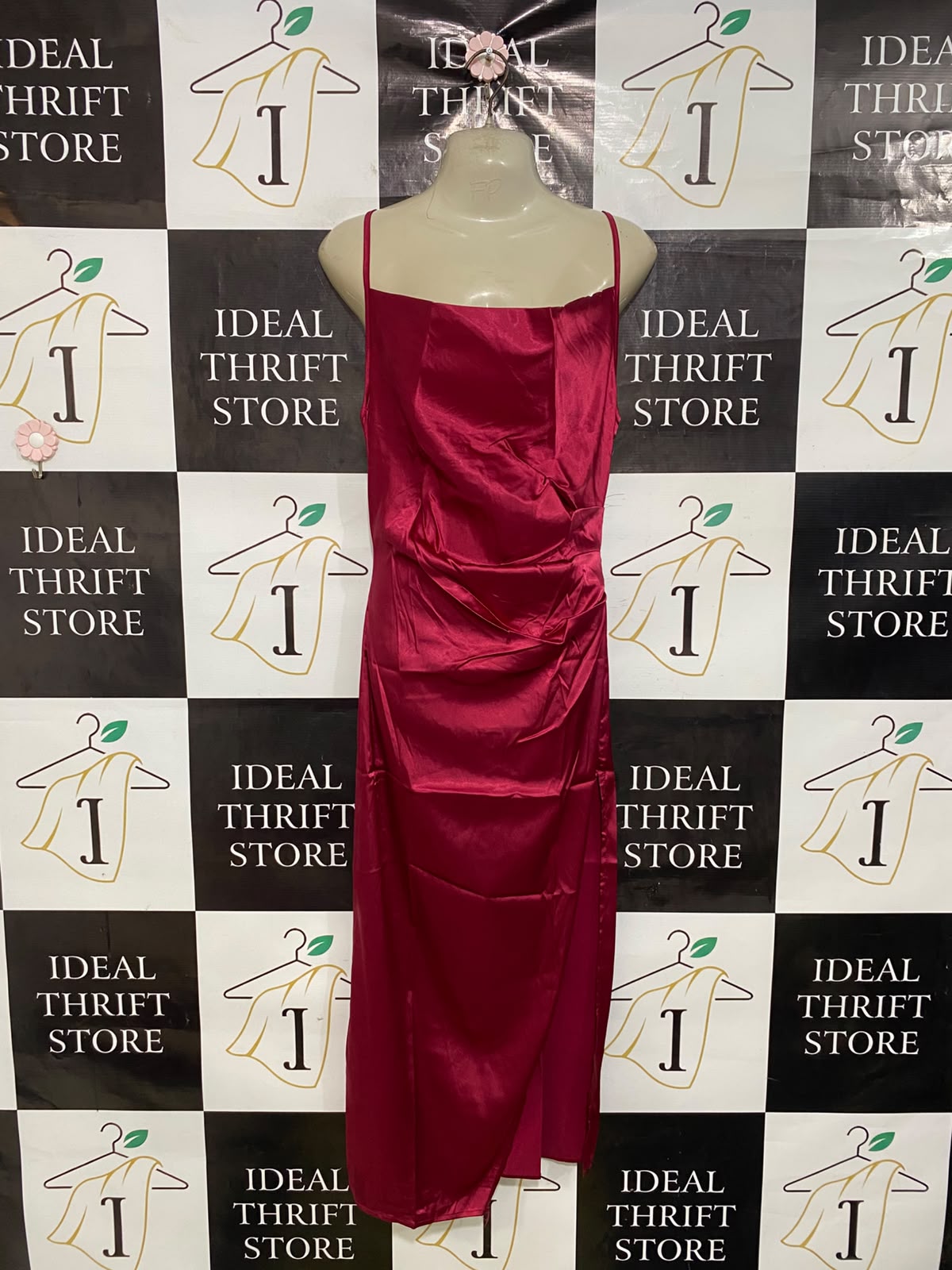 SHEIN |M| BUST 16| A45| MAGENTA SATIN COWL-NECK TECHNICAL UTILITY SLIP DRESS