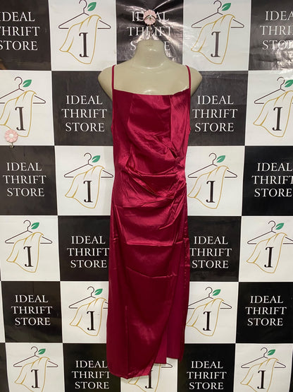 SHEIN |M| BUST 16| A45| MAGENTA SATIN COWL-NECK TECHNICAL UTILITY SLIP DRESS