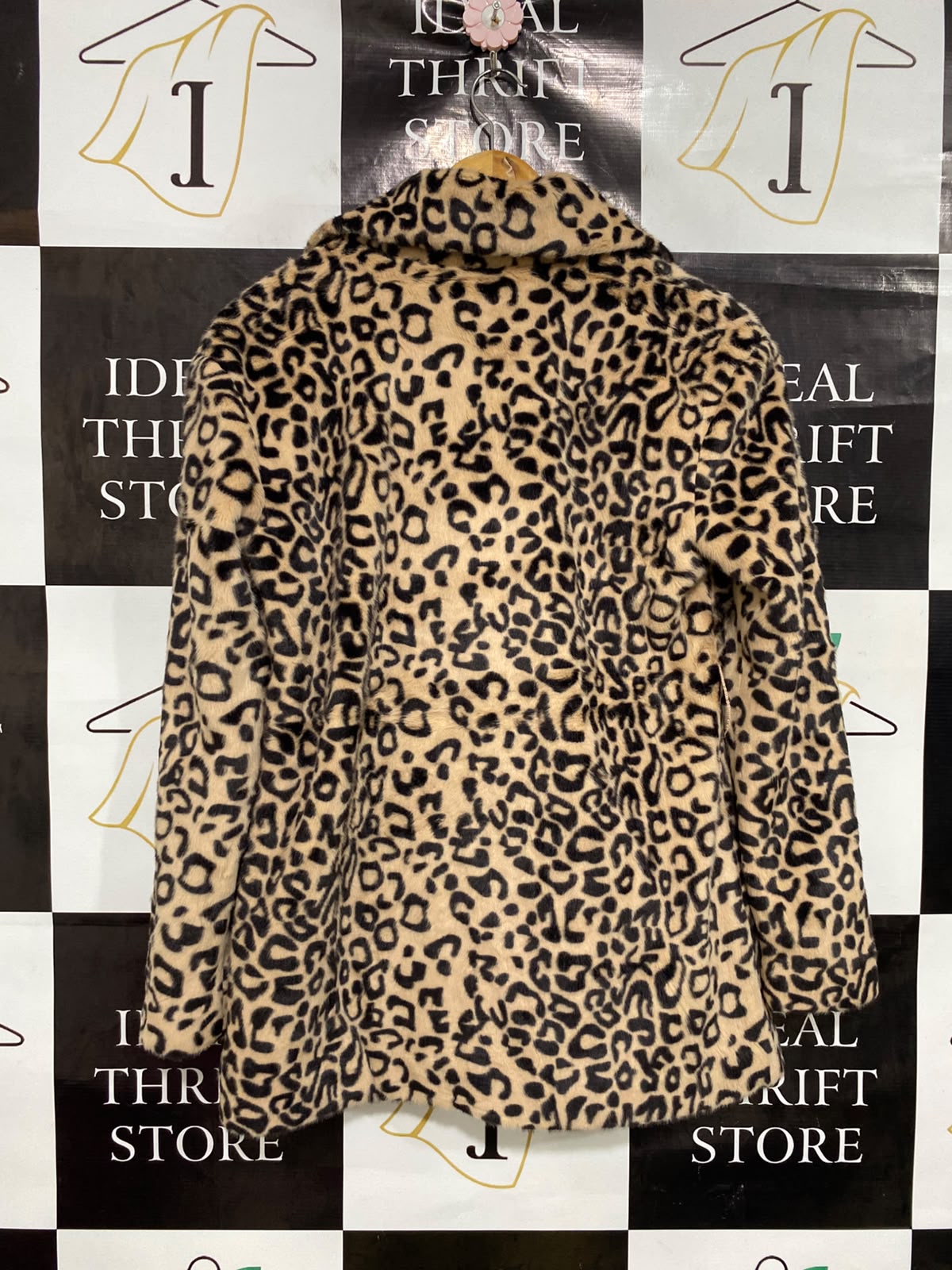 CHORMS FASHION |S| BUST 20| A45| LEOPARD PRINT FAUX FUR TECHNICAL UTILITY STATEMENT COAT