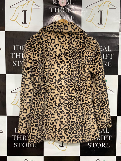 CHORMS FASHION |S| BUST 20| A45| LEOPARD PRINT FAUX FUR TECHNICAL UTILITY STATEMENT COAT