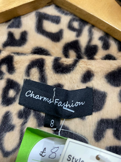 CHORMS FASHION |S| BUST 20| A45| LEOPARD PRINT FAUX FUR TECHNICAL UTILITY STATEMENT COAT