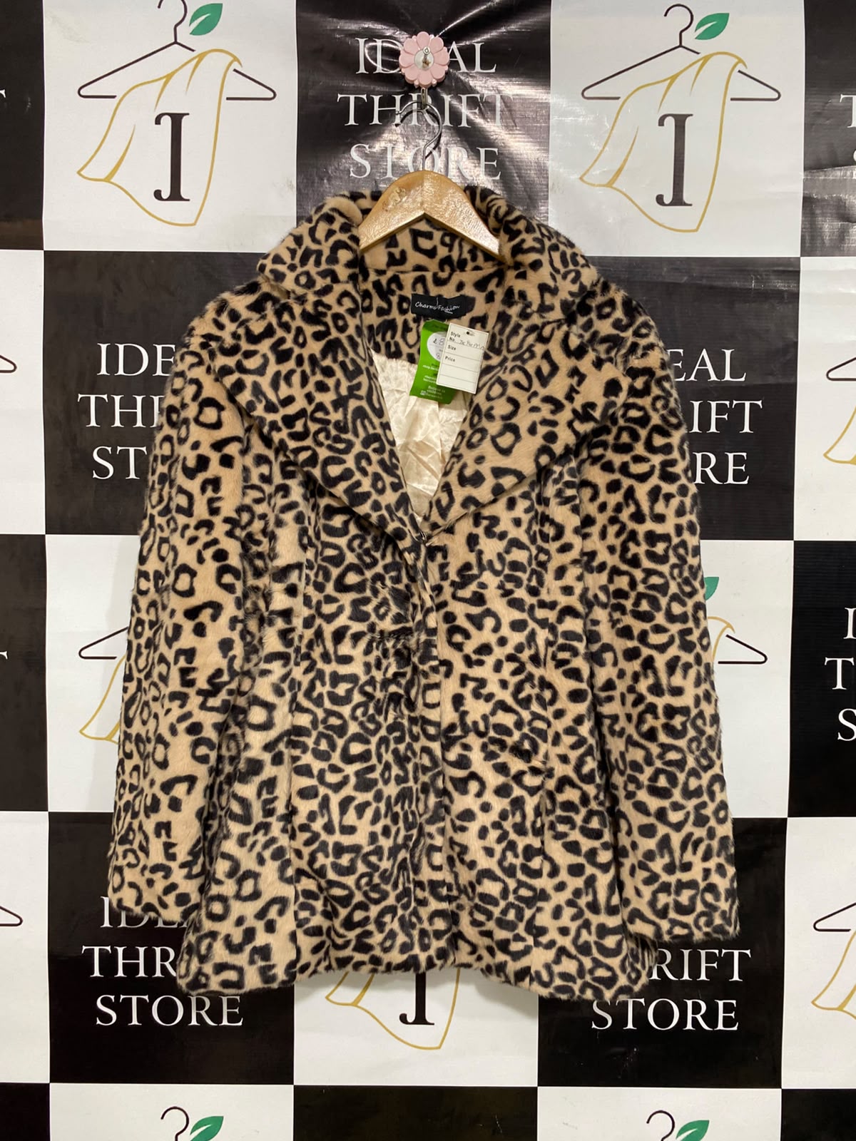 CHORMS FASHION |S| BUST 20| A45| LEOPARD PRINT FAUX FUR TECHNICAL UTILITY STATEMENT COAT