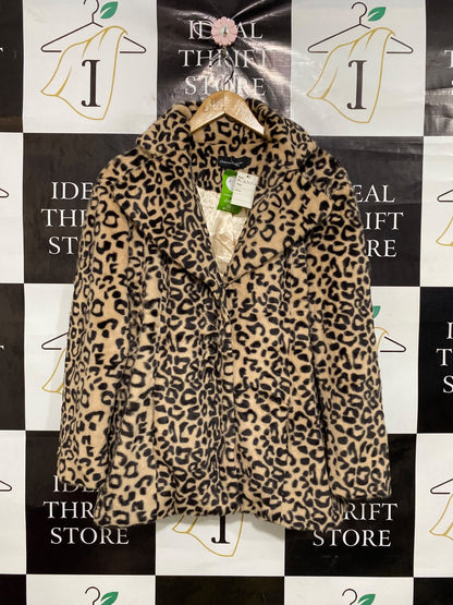 CHORMS FASHION |S| BUST 20| A45| LEOPARD PRINT FAUX FUR TECHNICAL UTILITY STATEMENT COAT