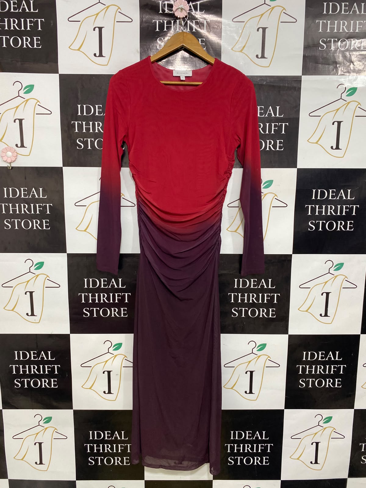 WITCHERY |S| BUST 16| A45| RED AND PLUM OMBRE MESH TECHNICAL UTILITY MIDI DRESS