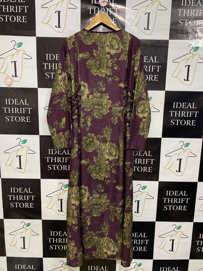 SHEIN |L| BUST 21| A45| PLUM AND OLIVE FLORAL V-NECK TECHNICAL UTILITY MAXI DRESS