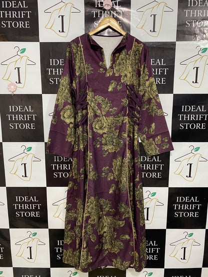 SHEIN |L| BUST 21| A45| PLUM AND OLIVE FLORAL V-NECK TECHNICAL UTILITY MAXI DRESS