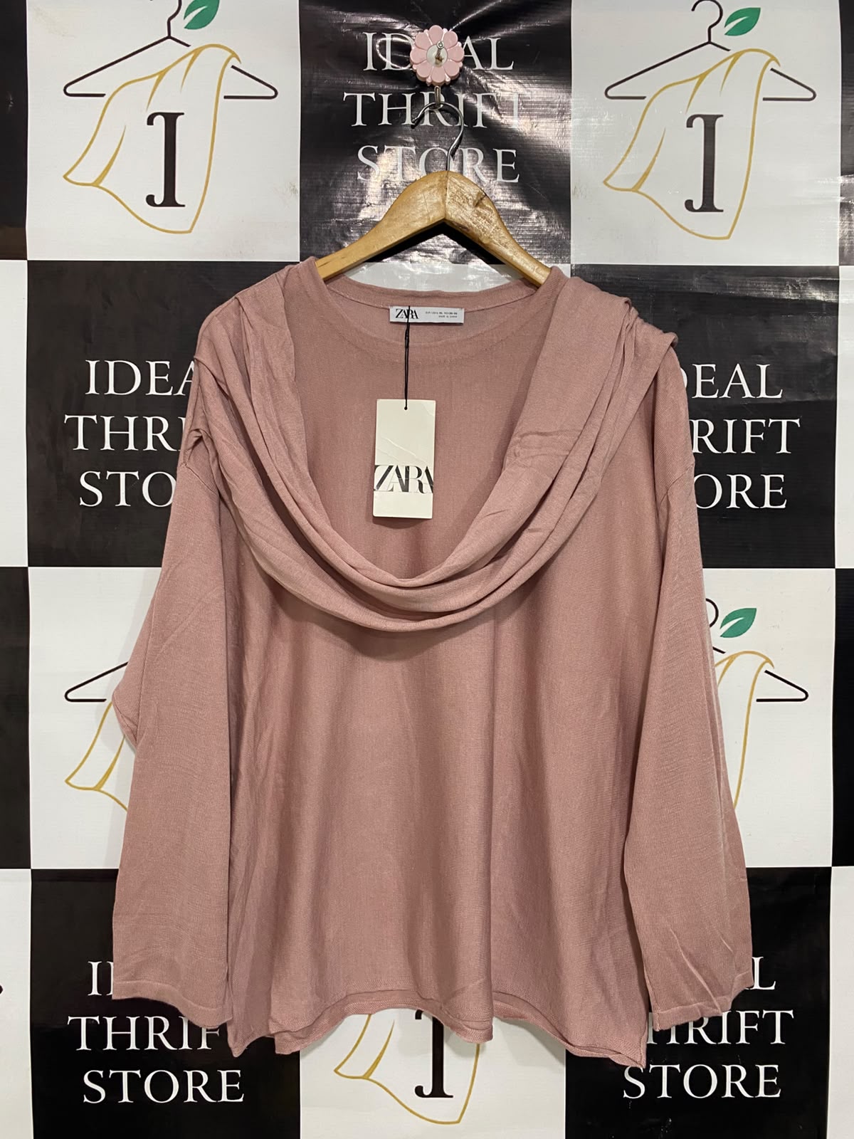 ZARA |L/XL| BUST 24| A45| DUSTY ROSE COWL-NECK TECHNICAL UTILITY KNIT TOP