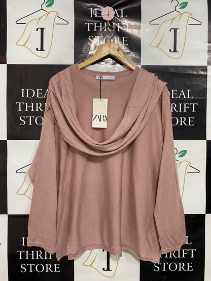 ZARA |L/XL| BUST 24| A45| DUSTY ROSE COWL-NECK TECHNICAL UTILITY KNIT TOP
