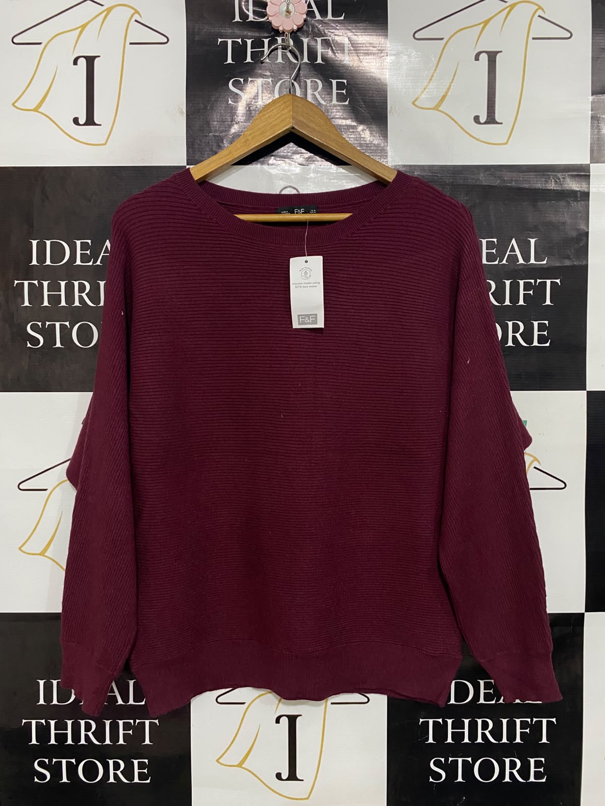 F&F |M| BUST 19| A45| BURGUNDY RIBBED CREWNECK TECHNICAL UTILITY SWEATER