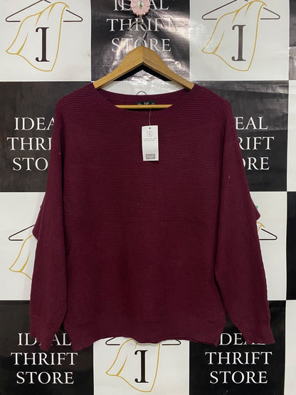 F&F |M| BUST 19| A45| BURGUNDY RIBBED CREWNECK TECHNICAL UTILITY SWEATER