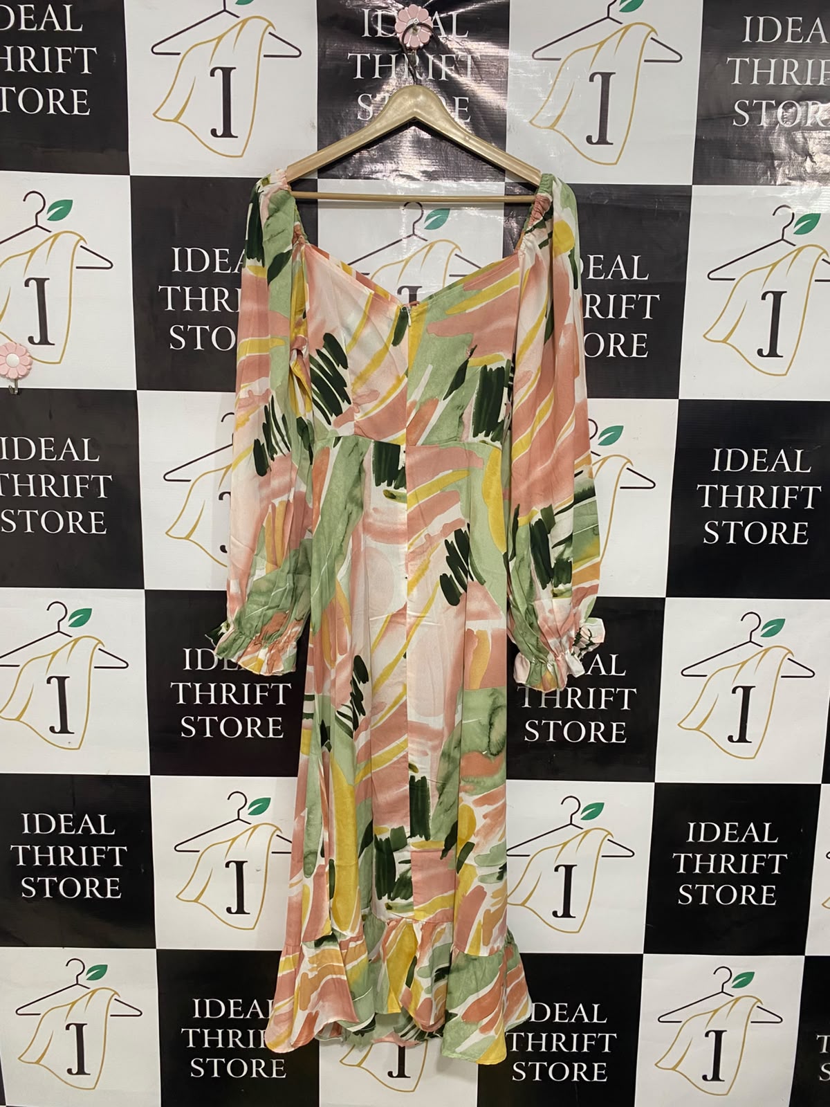 |M| BUST 16| A45| PASTEL ABSTRACT PRINT CUT-OUT TECHNICAL UTILITY MIDI DRESS