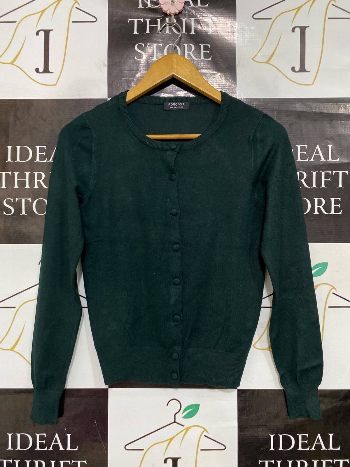 FORCAST |S| BUST 16| A45| DARK GREEN CREWNECK TECHNICAL UTILITY CARDIGAN