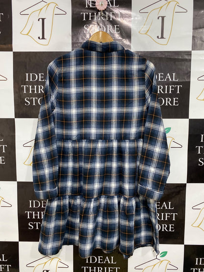 PRIMARK |M| BUST 19| A45| BLUE PLAID SHIRT-STYLE TECHNICAL UTILITY TIERED MINI DRESS