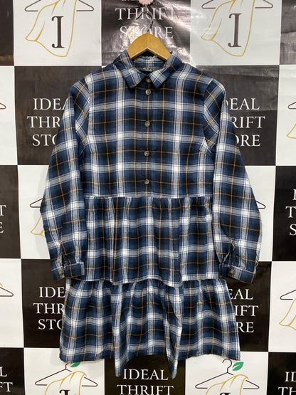 PRIMARK |M| BUST 19| A45| BLUE PLAID SHIRT-STYLE TECHNICAL UTILITY TIERED MINI DRESS