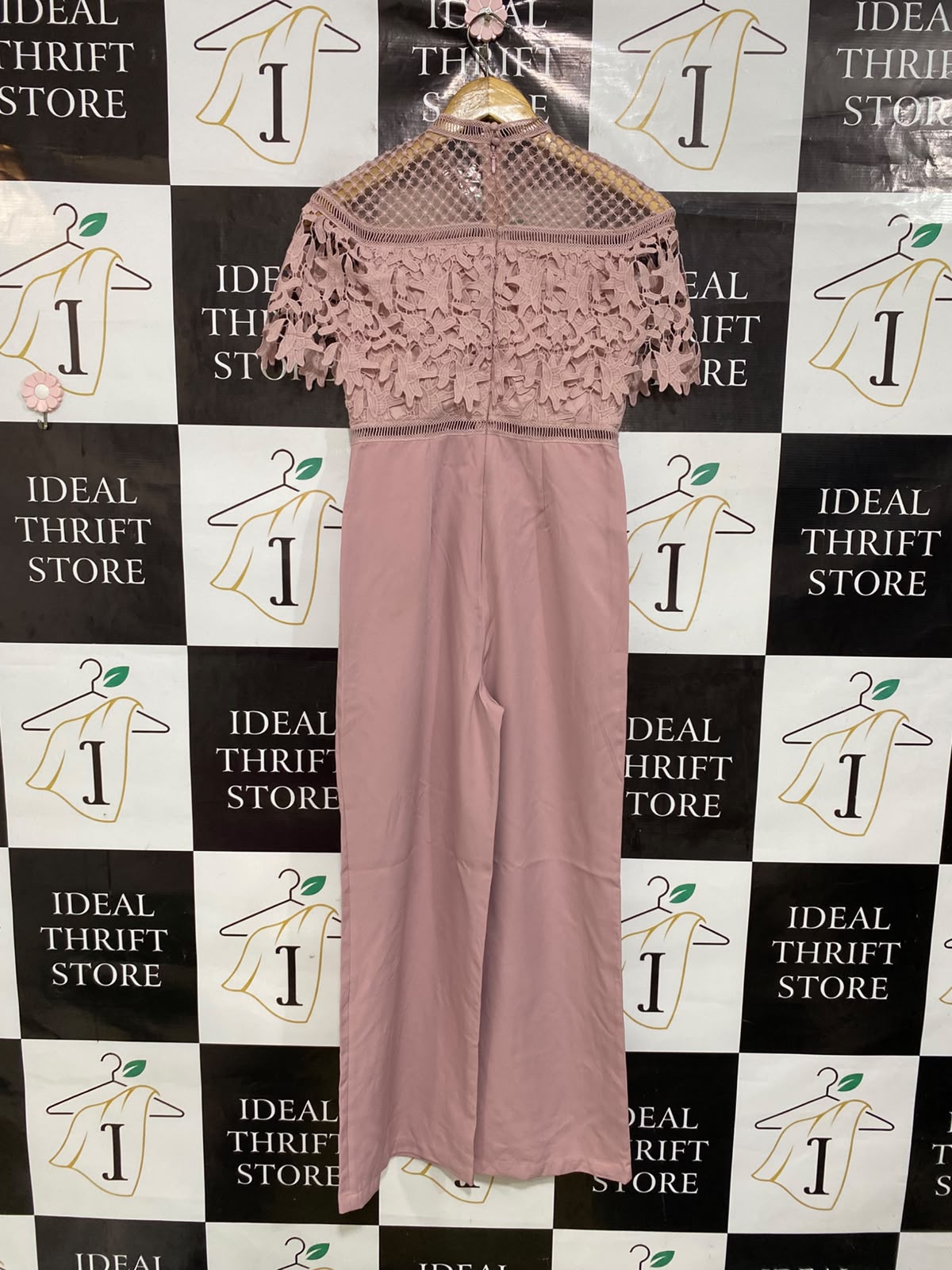 CHI CHI |M| BUST 16| A45| DUSTY PINK LACE-TOP TECHNICAL UTILITY JUMPSUIT