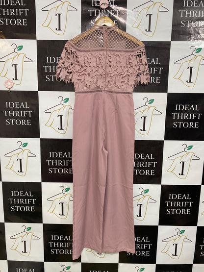 CHI CHI |M| BUST 16| A45| DUSTY PINK LACE-TOP TECHNICAL UTILITY JUMPSUIT