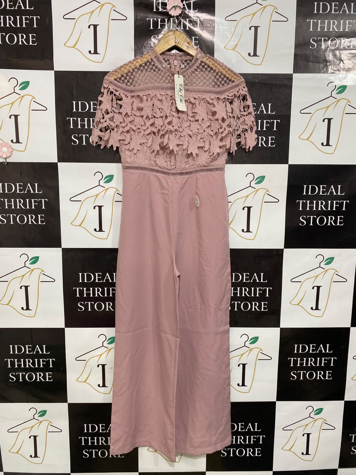 CHI CHI |M| BUST 16| A45| DUSTY PINK LACE-TOP TECHNICAL UTILITY JUMPSUIT