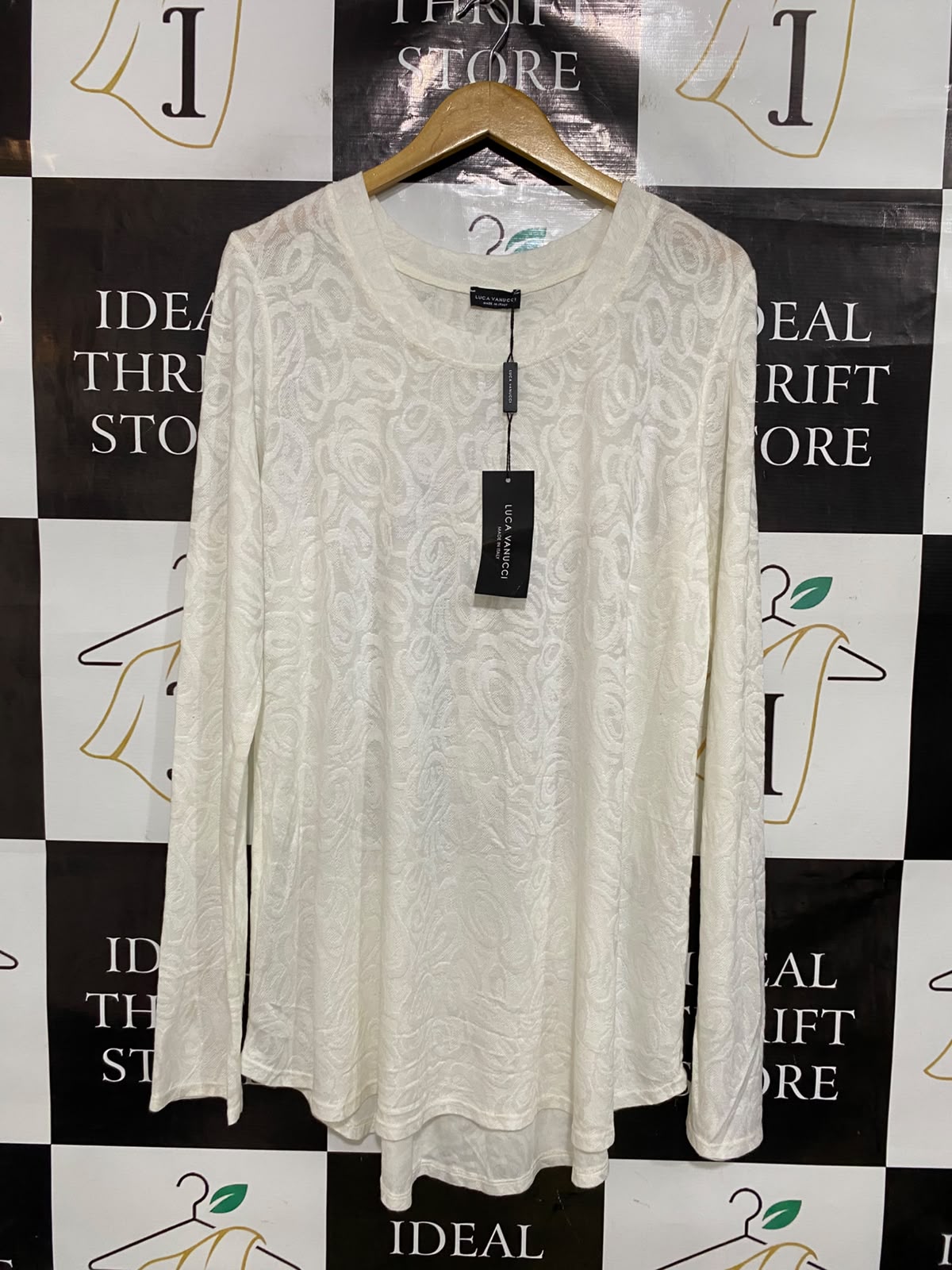 LUCA VANUCCI |XL| BUST 22| A45| OFF-WHITE SWIRL EMBOSSED TECHNICAL UTILITY TOP