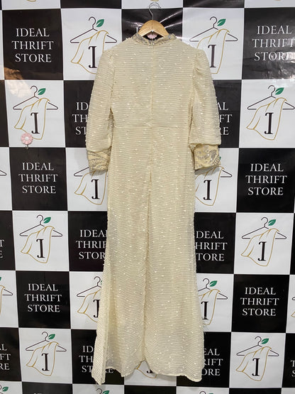 |L| BUST 17| A45| EMBELLISHED FEATHER-TRIM TECHNICAL UTILITY MAXI DRESS
