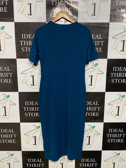 NEW LOOK |M| BUST 18| A45| TEAL RIBBED ASYMMETRIC BUTTON TECHNICAL UTILITY MIDI DRESS