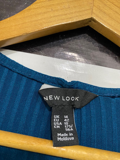 NEW LOOK |M| BUST 18| A45| TEAL RIBBED ASYMMETRIC BUTTON TECHNICAL UTILITY MIDI DRESS