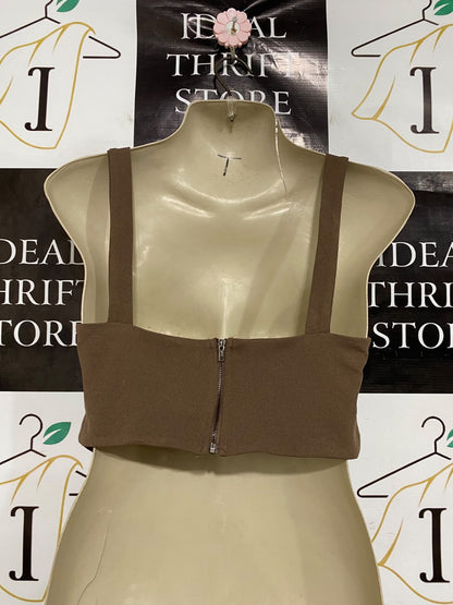 THANNE |M| BUST 16| A44| BROWN GATHERED CUTOUT TECHNICAL UTILITY CROP TOP