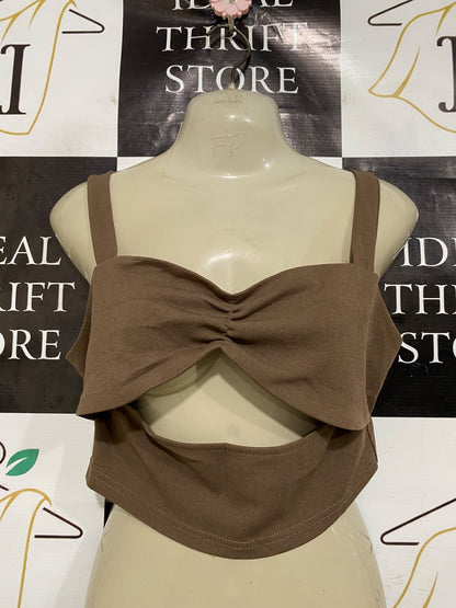 THANNE |M| BUST 16| A44| BROWN GATHERED CUTOUT TECHNICAL UTILITY CROP TOP