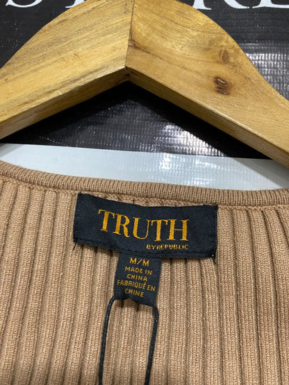 TRUTH |M| BUST 14| A44| TRUTH CAMEL RIBBED SWEETHEART NECK TECHNICAL UTILITY TOP