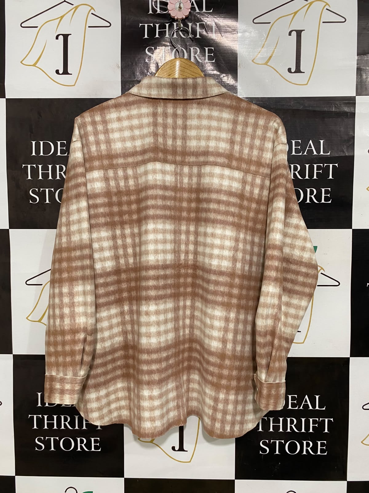 ZARA |M| BUST 23| A44| BROWN PLAID OVERSIZED TECHNICAL UTILITY SHIRT JACKET