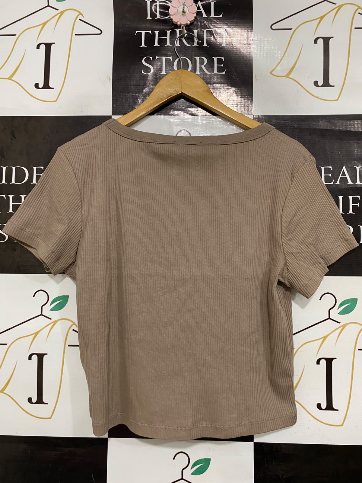 PRIMARK CARES |XL| BUST 20| A44| TAUPE RIBBED V-NECK TECHNICAL UTILITY CROP TOP