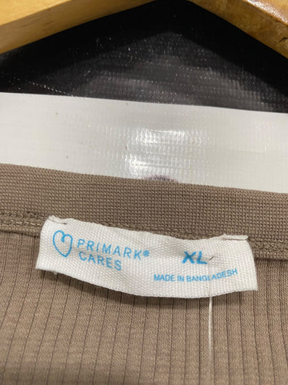 PRIMARK CARES |XL| BUST 20| A44| TAUPE RIBBED V-NECK TECHNICAL UTILITY CROP TOP