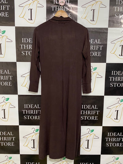 VIOLET |M| BUST 17| A44| BROWN OPEN-FRONT MAXI CARDIGAN TECHNICAL UTILITY COAT