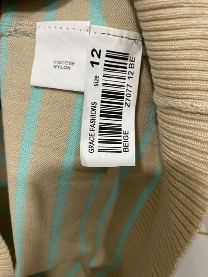 SES |M| BUST 19| A44| BEIGE AND BLUE STRIPED BUTTON-DOWN TECHNICAL UTILITY CARDIGAN