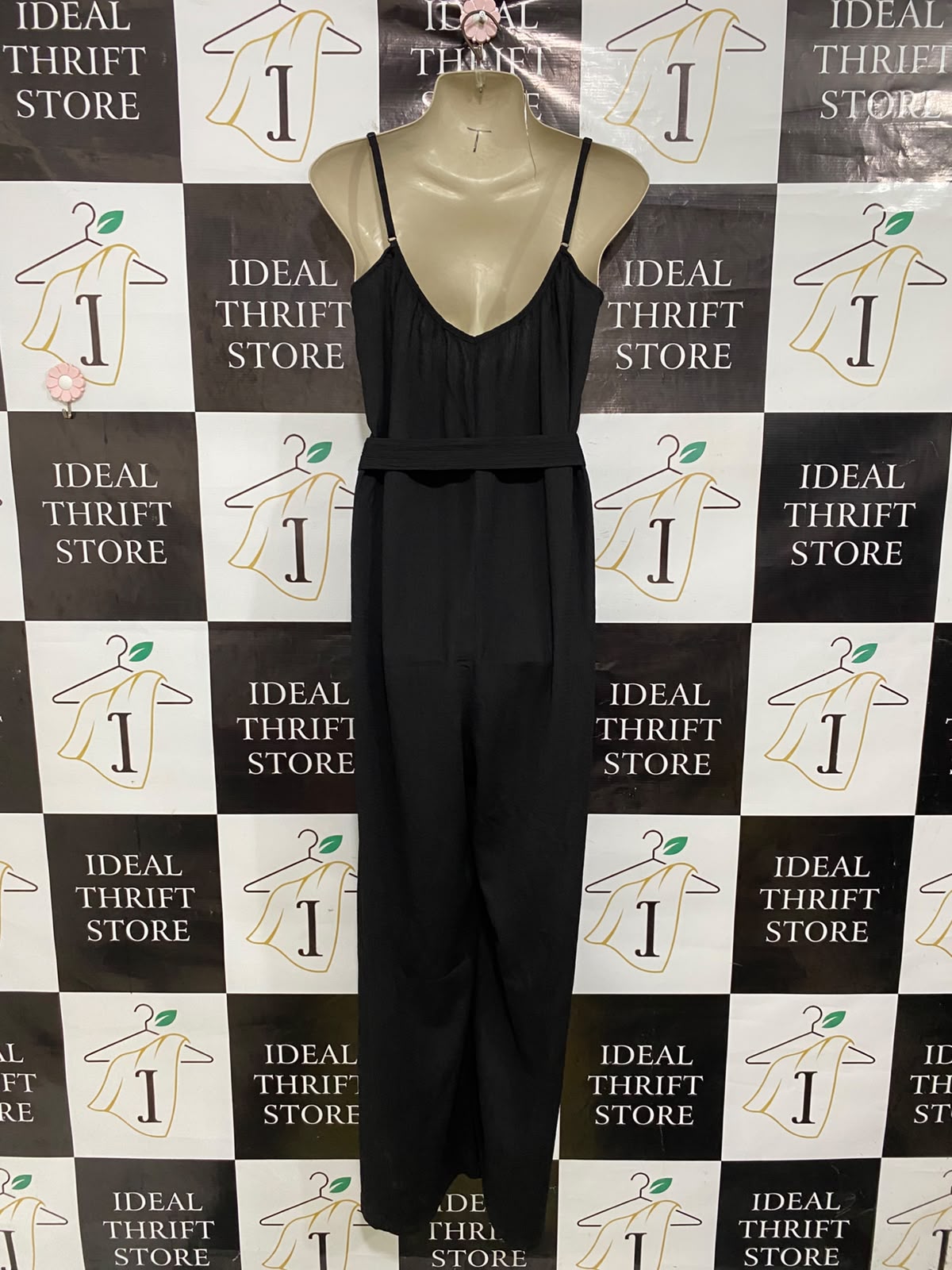 H&M |M| BUST 17| A44| BLACK SLEEVELESS TIE-BELT TECHNICAL UTILITY MAXI DRESS