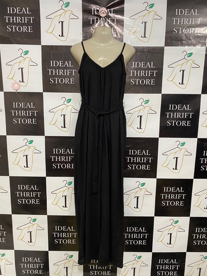 H&M |M| BUST 17| A44| BLACK SLEEVELESS TIE-BELT TECHNICAL UTILITY MAXI DRESS