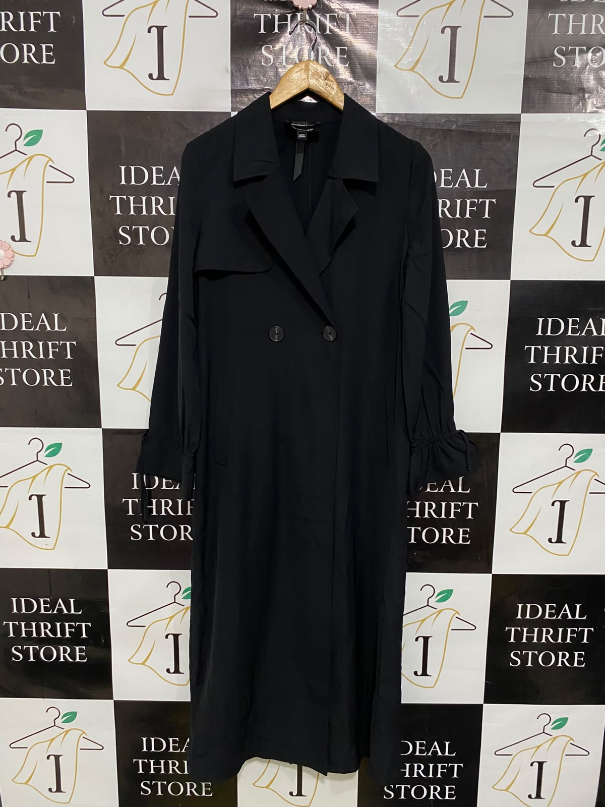 RIVER ISLAND |M| BUST 19| A44| BLACK DOUBLE-BREASTED TRENCH COAT TECHNICAL UTILITY OUTERWEAR