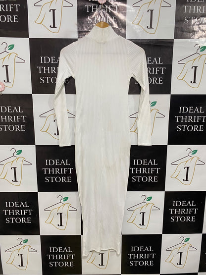 BOOHOO |XS| BUST 13| A44| CREAM TURTLENECK RIBBED TECHNICAL UTILITY MIDI DRESS