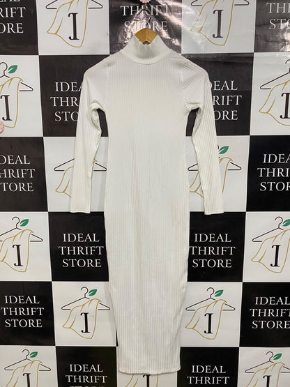 BOOHOO |XS| BUST 13| A44| CREAM TURTLENECK RIBBED TECHNICAL UTILITY MIDI DRESS