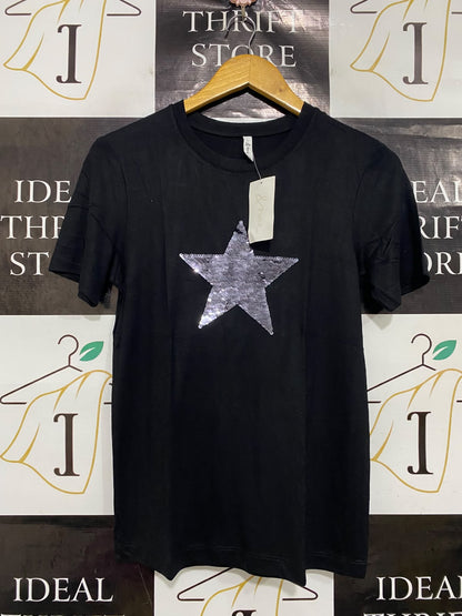 & ME |S| BUST 17| A44| BLACK SEQUIN STAR CREWNECK TECHNICAL UTILITY T-SHIRT