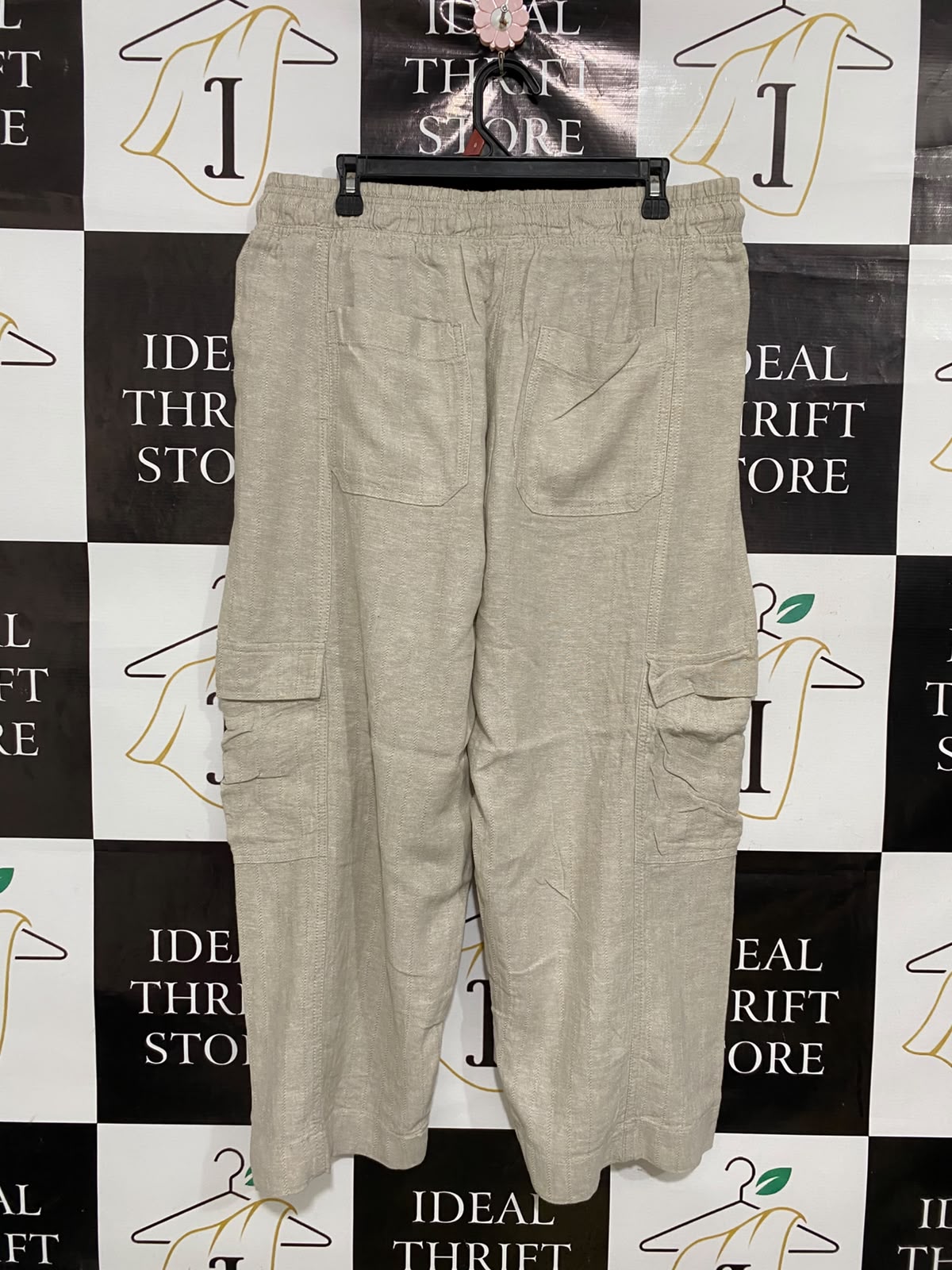 NEXT |XL| WAIST 34| A44| BEIGE LINEN-BLEND CARGO TECHNICAL UTILITY TROUSERS