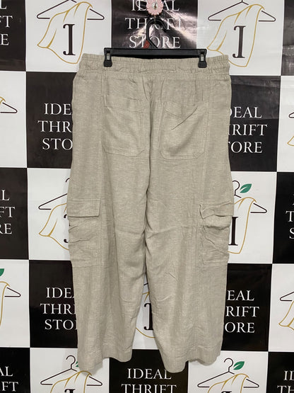 NEXT |XL| WAIST 34| A44| BEIGE LINEN-BLEND CARGO TECHNICAL UTILITY TROUSERS