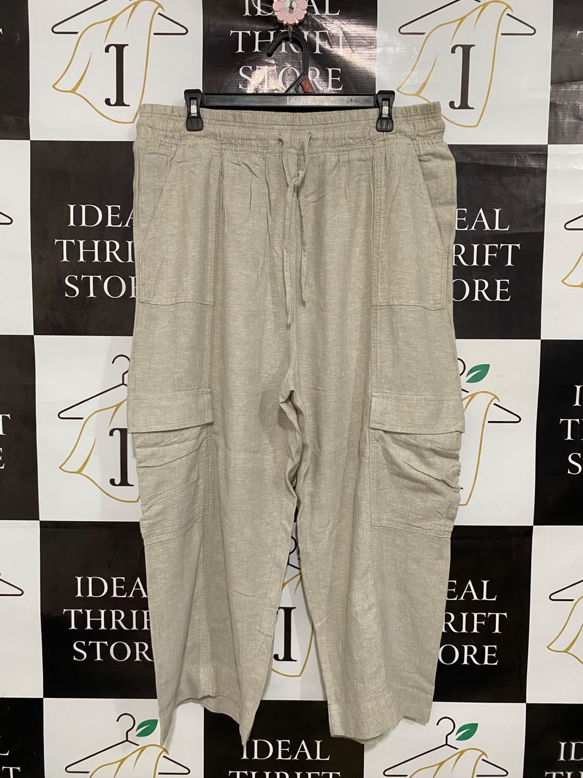 NEXT |XL| WAIST 34| A44| BEIGE LINEN-BLEND CARGO TECHNICAL UTILITY TROUSERS
