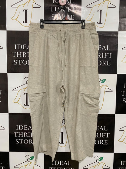 NEXT |XL| WAIST 34| A44| BEIGE LINEN-BLEND CARGO TECHNICAL UTILITY TROUSERS