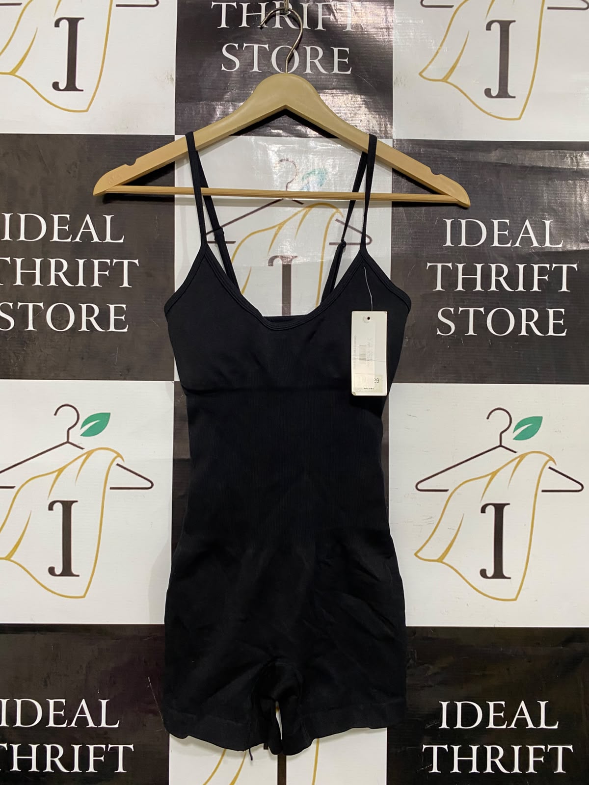 YU & ME |S/M| BUST 12| A44| BLACK SEAMLESS SPAGHETTI STRAP TECHNICAL UTILITY JUMPSUIT