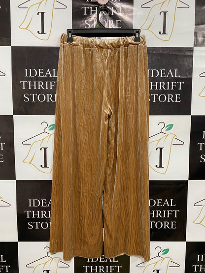 |M| WAIST 28| A44| GOLDEN CRUSHED VELVET WIDE-LEG TECHNICAL UTILITY TROUSERS