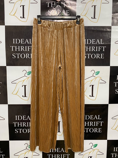 |M| WAIST 28| A44| GOLDEN CRUSHED VELVET WIDE-LEG TECHNICAL UTILITY TROUSERS