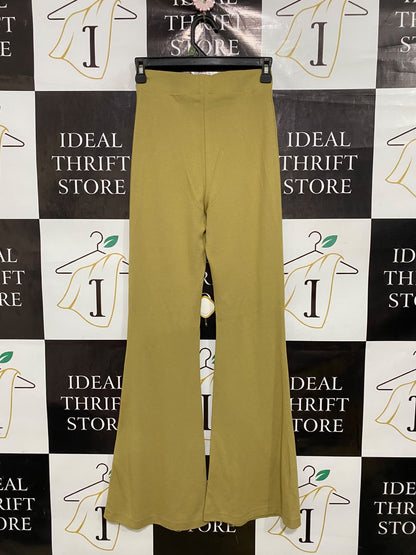 MONKI |XS| WAIST 24| A44| OLIVE GREEN HIGH-WAISTED FLARED TECHNICAL UTILITY TROUSERS