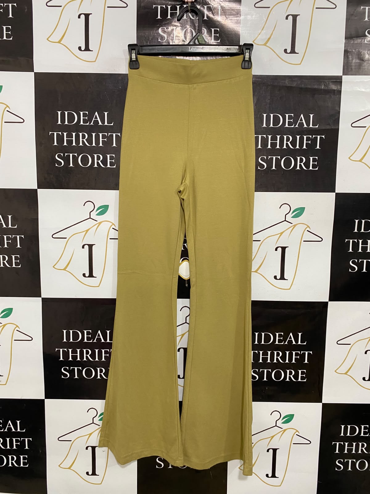 MONKI |XS| WAIST 24| A44| OLIVE GREEN HIGH-WAISTED FLARED TECHNICAL UTILITY TROUSERS